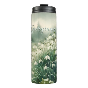 Benutzerdefinierter Name Vintage-Wasserfarbe Flora Thermosbecher