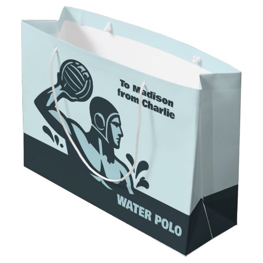 Benutzerdefinierter Name Wasserball Große Geschenktüte (Rückseite Schrägansicht)