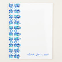 Benutzerdefinierter Name Wasserfarbe Blau Floral