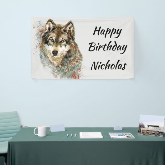 Benutzerdefinierter Name Wasserfarbe Grauer Wolf L Banner (Messeveranstaltung)