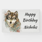 Benutzerdefinierter Name Wasserfarbe Grauer Wolf L Banner (Horizontal)
