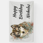 Benutzerdefinierter Name Wasserfarbe Grauer Wolf L Banner (Vertikal)