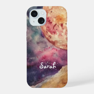 Benutzerdefinierter Name Wasserfarbe Kosmische Gal iPhone 15 Hülle