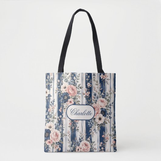 Benutzerdefinierter Name Wasserfarbe Navy Blumenst Tasche (Vorderseite)