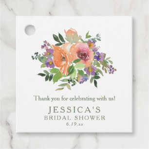 Benutzerdefinierter Name Wasserfarbe Orange Floral Geschenkanhänger