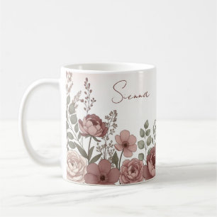 Benutzerdefinierter Name Wasserfarben-Pfingstrose  Kaffeetasse