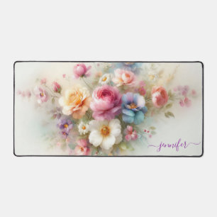 Benutzerdefinierter Name Watercolor Aquarell Blume Schreibtischunterlage