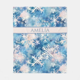 Benutzerdefinierter Name, Winterblaue Wasserfarbe Fleecedecke
