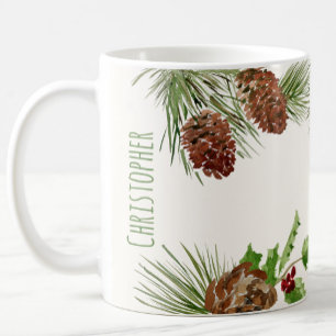 Benutzerdefinierter Name Wintergrün und Stechpalme Kaffeetasse
