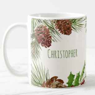 Benutzerdefinierter Name Wintergrün und Stechpalme Kaffeetasse