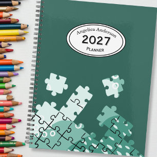 Benutzerdefinierter Namensjahres-Puzzleteile Grün Planer
