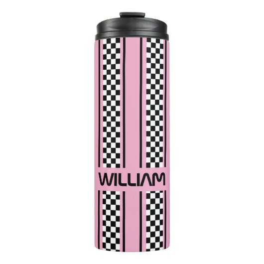 Benutzerdefinierter Niedlich rosa Race Sport Strip Thermosbecher (Vorderseite)