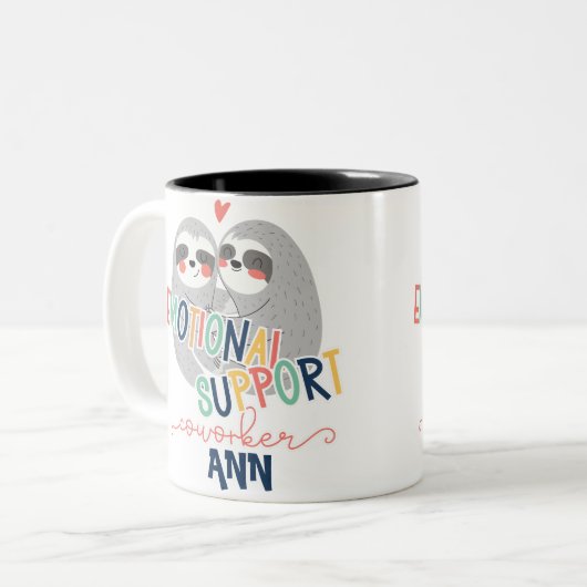 Benutzerdefinierter Niedlicher Sloth-Support-Mitar Zweifarbige Tasse (Vorderseite Links)