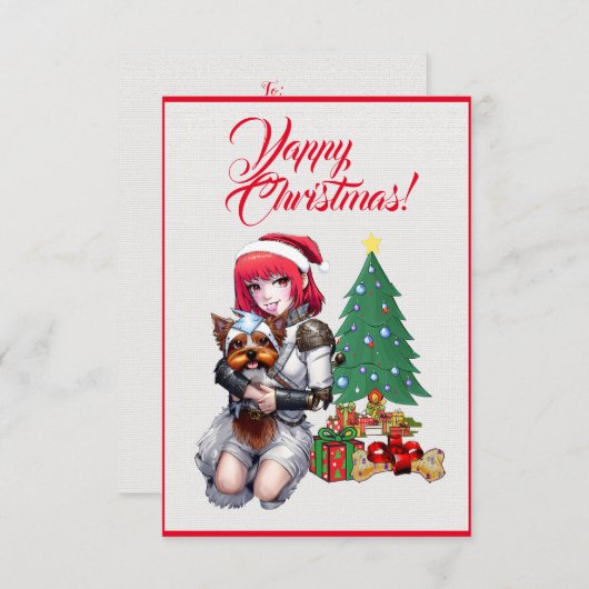 Benutzerdefinierter Niedlicher Yorkie-Hund mit Gir Dankeskarte (Vorne/Hinten)