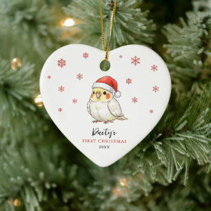 Benutzerdefinierter Nymphensittich mit Weihnachtsm Keramik Ornament