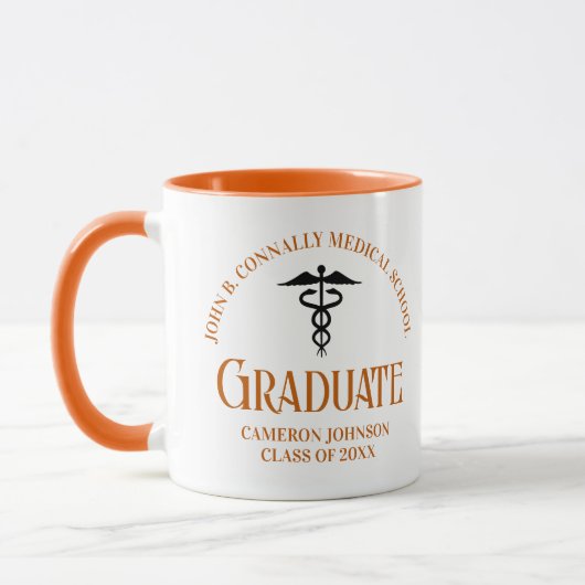 Benutzerdefinierter Orange Medical School Abschlus Tasse (Links)
