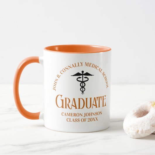 Benutzerdefinierter Orange Medical School Abschlus Tasse (Mit Donut)