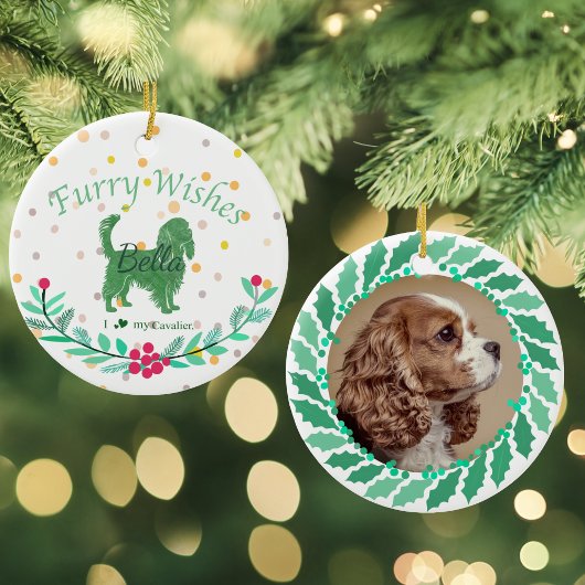 Benutzerdefinierter Pastellgrüner Cavalier King Ch Keramik Ornament