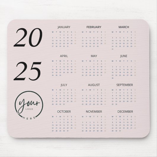 Benutzerdefinierter Pastellrosa 2025-Kalender mit  Mousepad (Vorne)