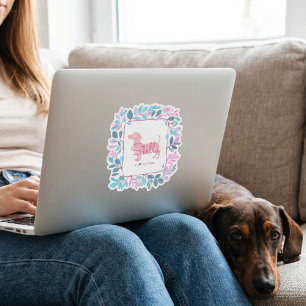 Benutzerdefinierter Pastellrosa-Dachshund mit bota Aufkleber