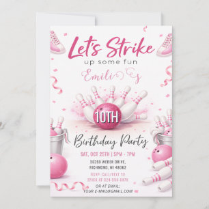 Benutzerdefinierter Pink Bowling Geburtstag Einladung