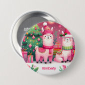 Benutzerdefinierter Pinker Lama Weihnachtsname Button (Vorne & Hinten)