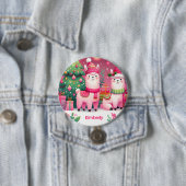 Benutzerdefinierter Pinker Lama Weihnachtsname Button (Beispiel)