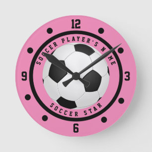 Benutzerdefinierter Pinker und Schwarzer Fußballst Runde Wanduhr
