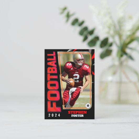 Benutzerdefinierter Player für Black & Red Footbal Telefonnummerkarte (Stehend Vorderseite)