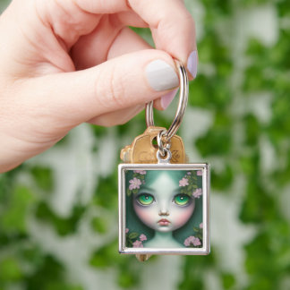 Benutzerdefinierter Pop-Surrealismus Grüne Augen B Schlüsselanhänger