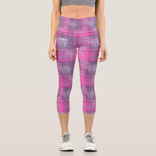 Benutzerdefinierter preppy rosa lila Pferd Tartan Capri Leggings