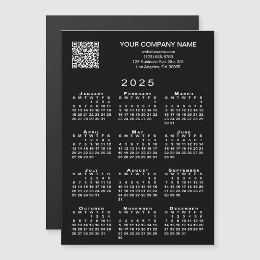 Benutzerdefinierter QR Code 2025 Kalender Schwarze Magnetkarte (Vorne/Hinten)