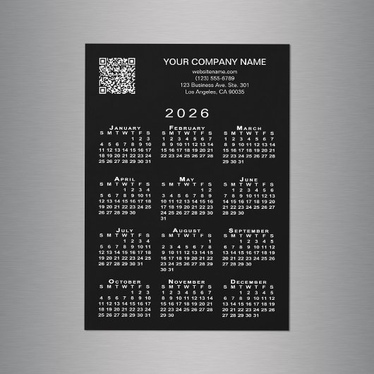 Benutzerdefinierter QR Code 2026 Kalender Schwarze Magnetkarte
