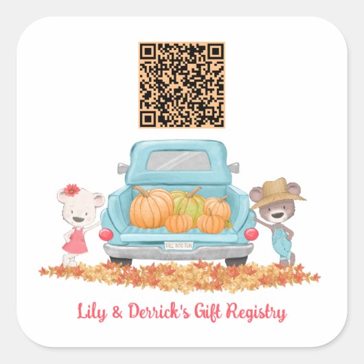 Benutzerdefinierter QR-Code Autumn Pumpkin Theme G Quadratischer Aufkleber (Vorderseite)