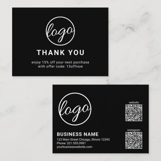 Benutzerdefinierter QR-Code Einfach Schwarz-modern Rabattkarte (Vorne/Hinten)