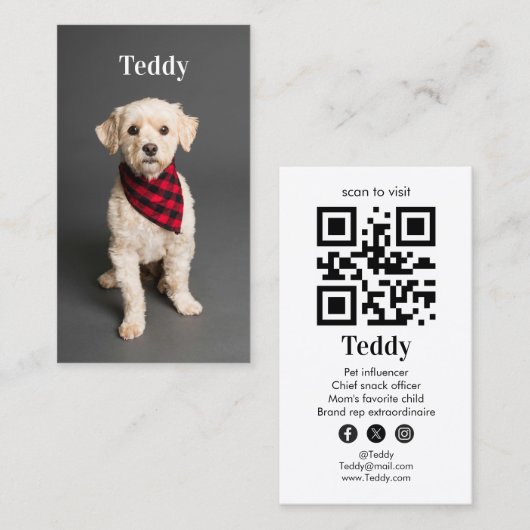 Benutzerdefinierter QR-Code für Foto Pet Puppy-Hun Visitenkarte (Vorne/Hinten)
