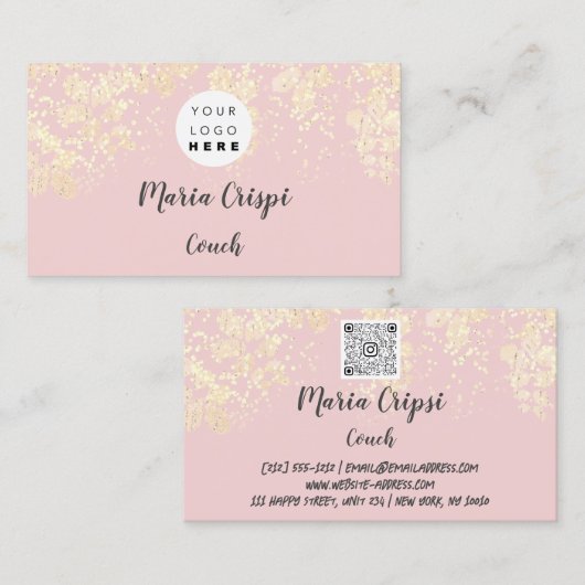 Benutzerdefinierter QR-Code Gold Pink Confetti-Fol Visitenkarte (Vorne/Hinten)