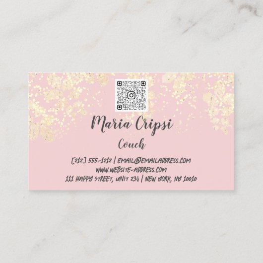 Benutzerdefinierter QR-Code Gold Pink Confetti-Fol Visitenkarte (Rückseite)