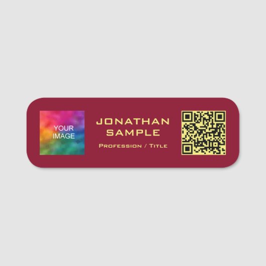 Benutzerdefinierter QR-Code Gold Text Hochladen Fo Namensschild (Vorderseite)