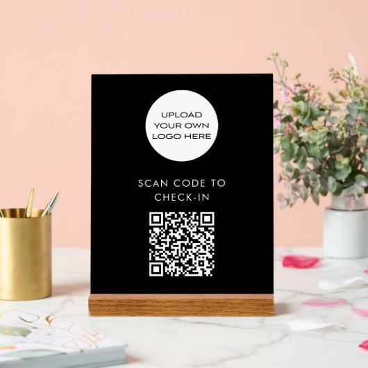 Benutzerdefinierter QR-Code Karo-In-Scan-Logo-Schw Acrylschild (Hochzeit)