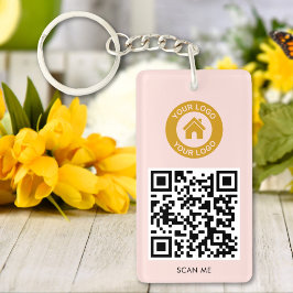 Benutzerdefinierter QR-Code Logo-Text elegant Rosa Schlüsselanhänger