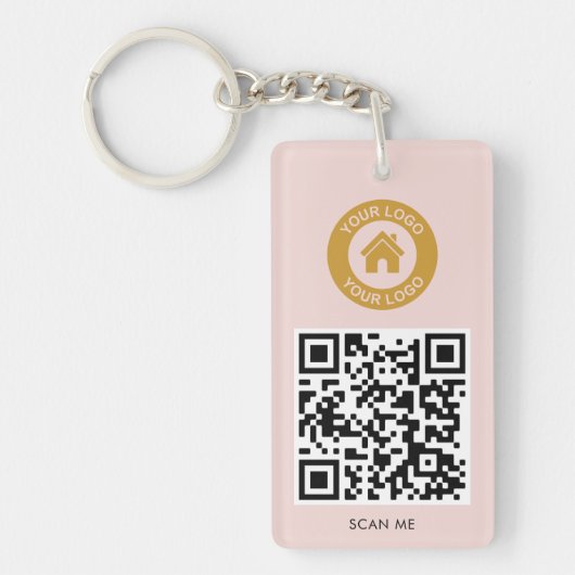 Benutzerdefinierter QR-Code Logo-Text elegant Rosa Schlüsselanhänger (Vorderseite)