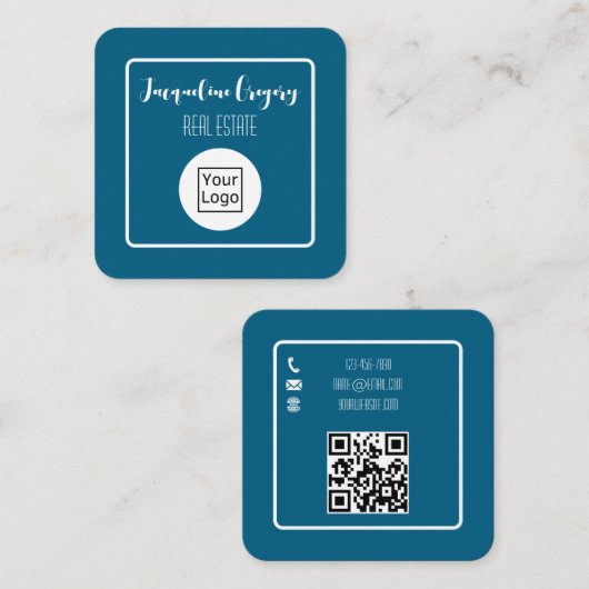 Benutzerdefinierter QR-Code modernes Logo marinebl Quadratische Visitenkarte (Vorne/Hinten)