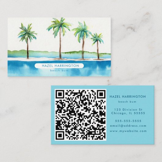 Benutzerdefinierter QR-Code Scannable Palm Trees T Visitenkarte (Vorne/Hinten)