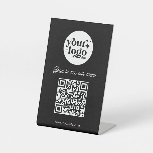 Benutzerdefinierter QR-Code Schwarzes Menü Ihr Res Sockelschild (Vorderseite)