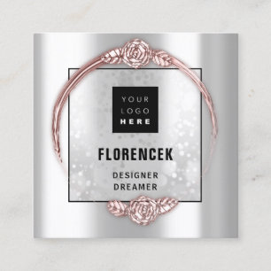 Benutzerdefinierter QR-CODE Silbergraue Rose Quadratische Visitenkarte