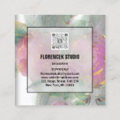 Benutzerdefinierter QR-CODE Silbergrauer grüner Bl Quadratische Visitenkarte (Rückseite)