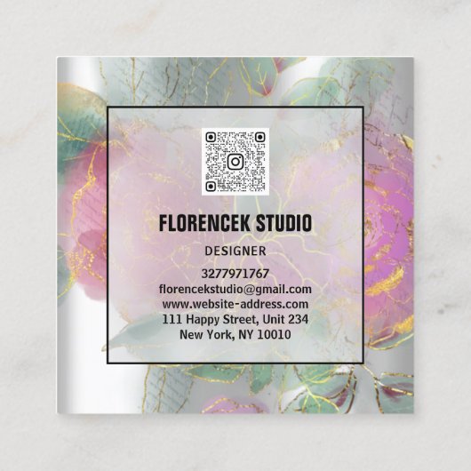 Benutzerdefinierter QR-CODE Silbergrauer grüner Bl Quadratische Visitenkarte (Rückseite)