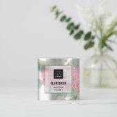 Benutzerdefinierter QR-CODE Silbergrauer grüner Bl Quadratische Visitenkarte (Stehend Vorderseite)