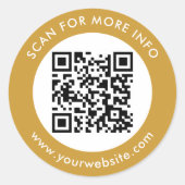 Benutzerdefinierter QR-Code Text Schwarz-weiß Gold Runder Aufkleber (Vorderseite)